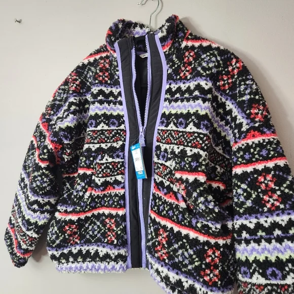 DSG Cozy Fleece Full Zip Jacket Funky Fair Isle Pattern Girls Medium (10-12) NWT - Picture 2 of 14
